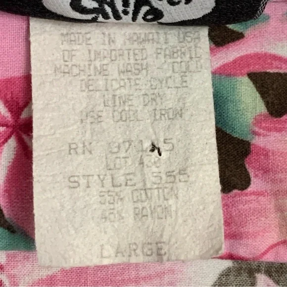 Vintage Hilo Hattie Pink Floral Hawaiian Shirt Men's Large Cotton Rayon Made USA - Picture 5 of 8